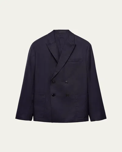 PRADA MEN'S DOUBLE-BREASTED COTTON BLAZER