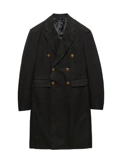 Prada Men's Double-breasted Technical Cotton Coat In Black