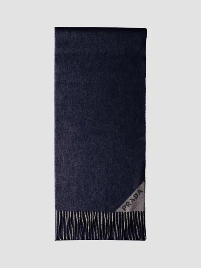 Prada Men's Double Cashmere Scarf In Navy Blue