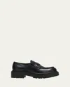 Prada Polished Black Leather Loafers With Chunky Rubber Sole In Black