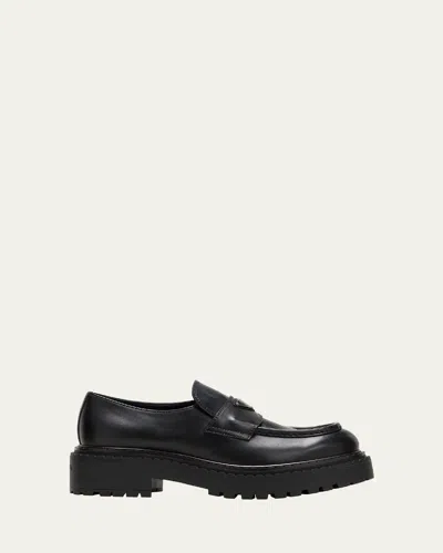 Prada Brushed Leather Loafers In Schwarz