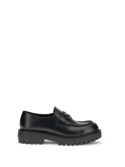 Prada Men Double Chocolate Loafers In Black