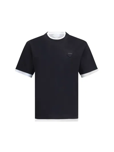 Prada Men Double Layer T-shirt In Black