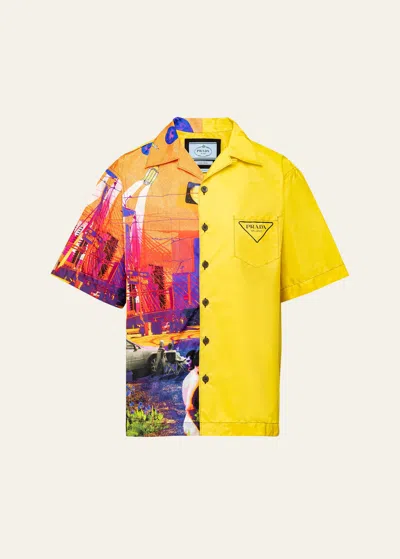 Prada Double Match Re-nylon Shirt In Yellow