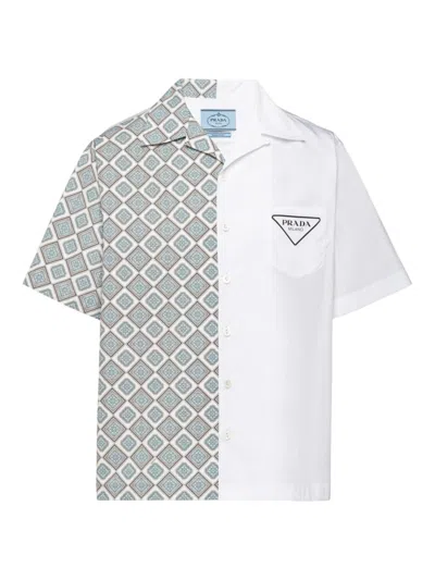 Prada Double Match Cotton Shirt In Grey White