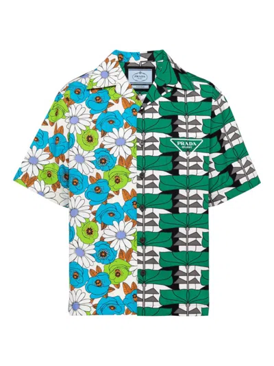 Prada Men's Double Match Heavy Cotton Shirt In Multicolored