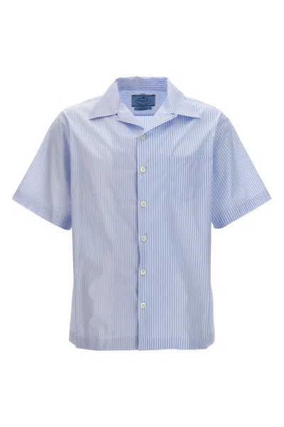 Prada Striped Cotton Shirt In Blue
