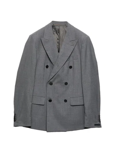 PRADA MEN'S DOUBLE-BREASTED WOOL JACKET