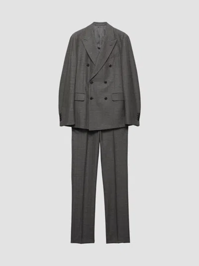 Prada Men's Double-breasted Wool Suit In Grey