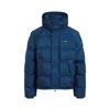 Prada Blue Re-nylon Logo Down Jacket In Blue