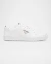 Prada Men's Downtown Bicolor Leather Low-top Sneakers In White