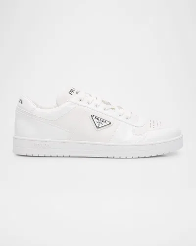Prada Men's Downtown Bicolor Leather Low-top Sneakers In White