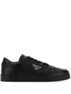 Prada Leather Triangle-logo Sneakers In Black