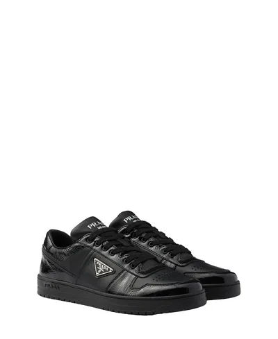 Prada Side Triangular Logo Low-cut Laced Casual Sneakers In Nero