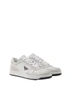 Prada Downtown Logo-plaque Perforated Leather Low-top Trainers In Open White
