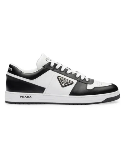 Prada Men's Downtown Leather Sneakers In White Black
