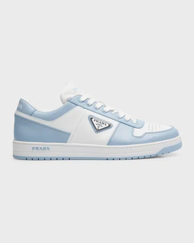 Prada Downtown Logo Low Top Sneaker In Bianco/celeste