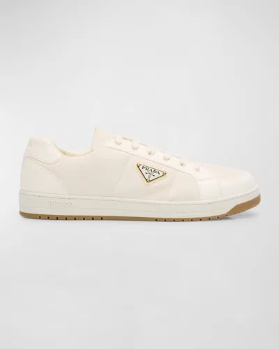 Prada Men's Downtown Napa Leather Low-top Sneakers In Avorio