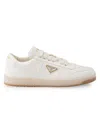 Prada Men Ivory Nappa Leather Downtown Sneakers, 7.5 Luxury Sneakers For Men Darveys In White