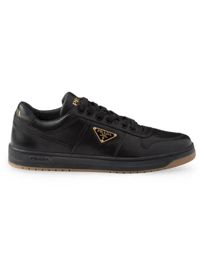 Prada Enamel-triangle Leather Sneakers In Multicolor