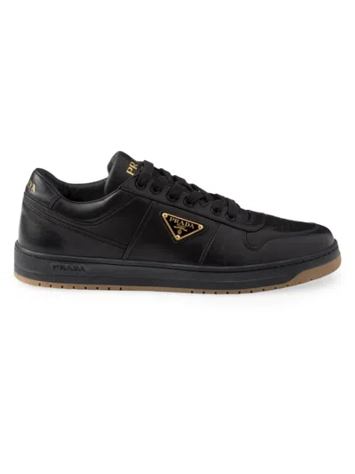 Prada Enamel-triangle Leather Sneakers In Multicolor