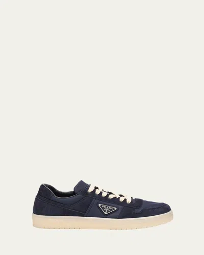 Prada Downtown Sneaker Aus Re-nylon Und Wildleder In Blau