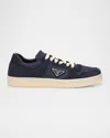 Prada Men's Downtown Nylon And Suede Low-top Sneakers In Navy