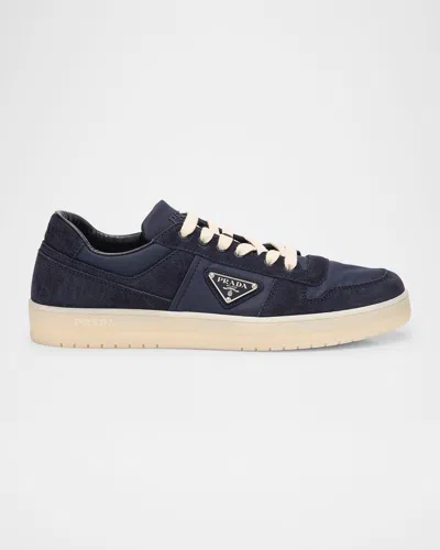 Prada Men's Downtown Nylon And Suede Low-top Sneakers In Navy