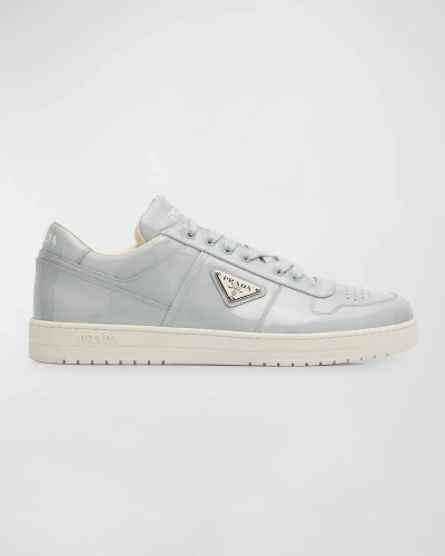 Prada Men's Downtown Patent Leather Low-top Trainers In Cornflower