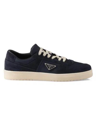 Prada Downtown Eyelets-detail Suede Sneakers In Blue