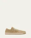Prada Mens Neutral Downtown Logo-plaque Suede Low-top Trainers Eur 42 / 8 Uk In Tan