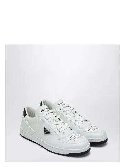 PRADA MEN'S DOWNTOWN WHITE/BLACK LEATHER TRAINER SNEAKER | SIZE 7 | 2EE364D0013LJ6