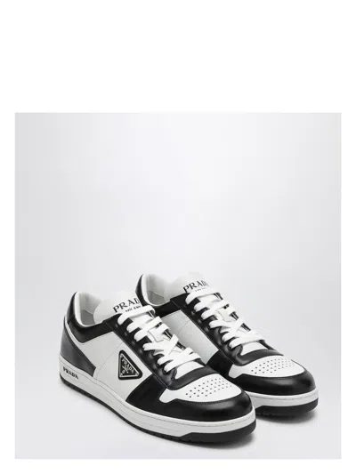 PRADA MEN'S DOWNTOWN WHITE/BLACK LEATHER TRAINER SNEAKER | SIZE 10 | 2EE364D0013LKG