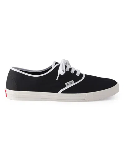 Prada Lace Up Sneakers Contrast Trim Rubber Sole In Black