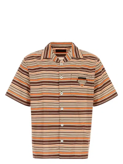 PRADA MEN'S EMBROIDERED COTTON BLEND SHIRT