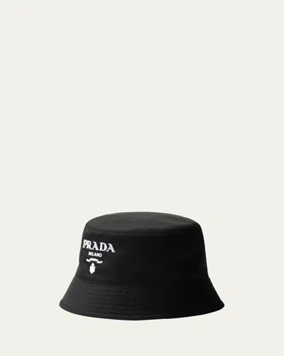 Prada Embossed-logo Padded Bucket Hat In Nerobianco