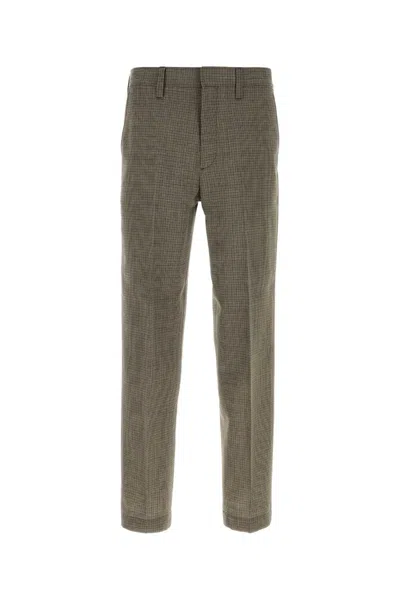 PRADA PRADA MEN'S EMBROIDERED WOOL CHECKED PANTS