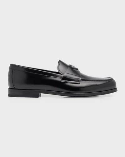 Prada Black Brushed Calf Leather Loafers