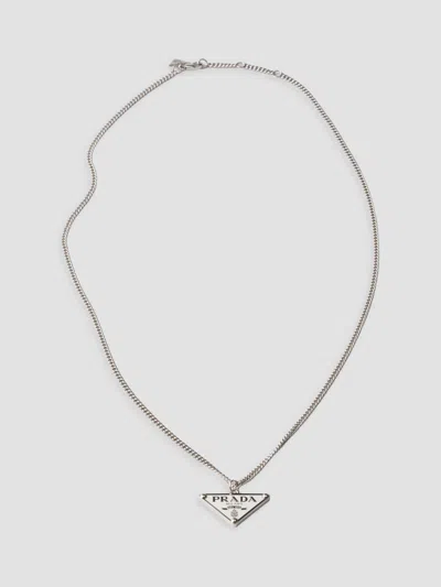 Prada Men's Enameled Metal Necklace In Silver