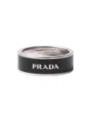 Prada Enameled Silver Ring In Black