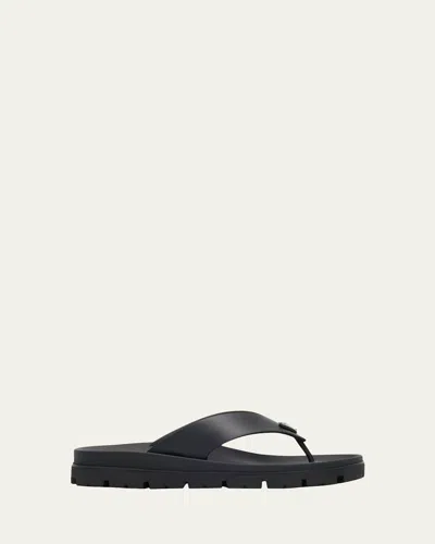 PRADA MEN'S ENAMELED TRIANGLE LOGO RUBBER THONG SANDALS