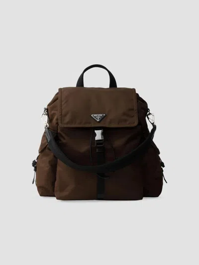 Prada Men's Explore Re-nylon And Leather Backpack In Brown