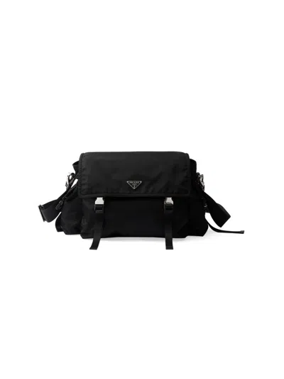 Prada Men's Explore Re-nylon And Leather Bag In Black