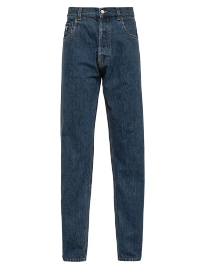 Prada Men's Relaxed Used-look Jeans In Blue