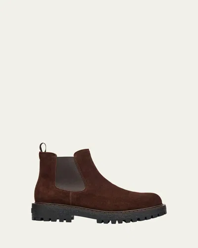 PRADA MEN'S FOLDER SUEDE CREPE LUG-SOLE CHELSEA BOOTS