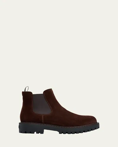 Prada Men's Folder Suede Lug-sole Chelsea Boots In Brown