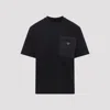 Prada Mens Black Re-nylon Logo-plaque Cotton-jersey T-shirt Xxl In Black