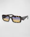 Prada Men's Geometric Logo Acetate & Plastic Rectangle Sunglasses In Blue Violet