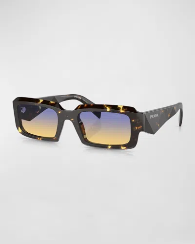 Prada Men's Geometric Logo Acetate & Plastic Rectangle Sunglasses In Black/multi Gradient