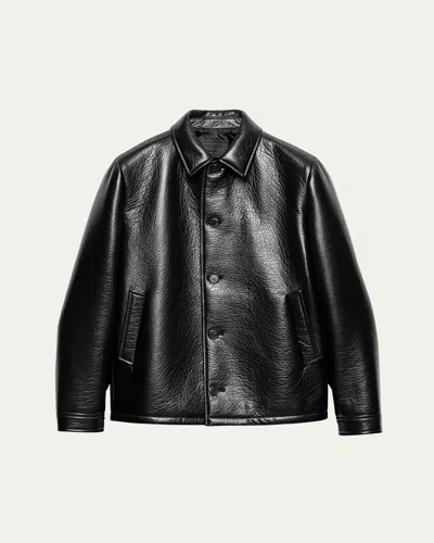 PRADA MEN'S GRAINED NAPA LEATHER JACKET